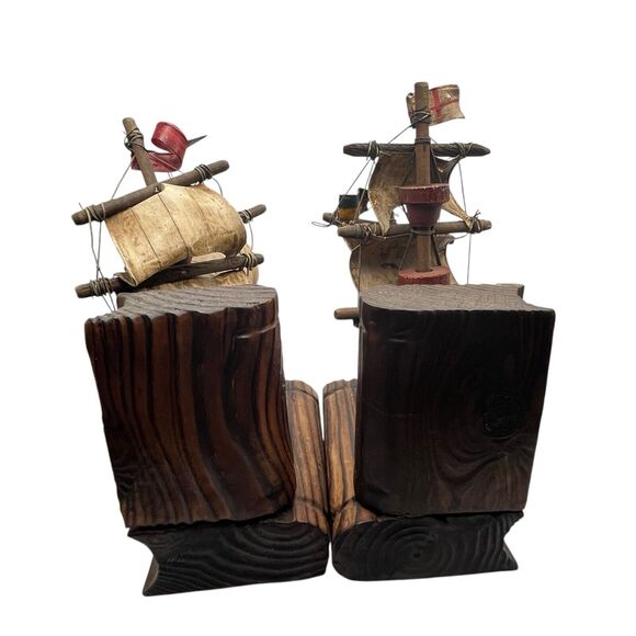 Bookends Pirate Ship Spanish Wood Handcrafted In Spain Galleons Madera De Aliso - Picture 3 of 12